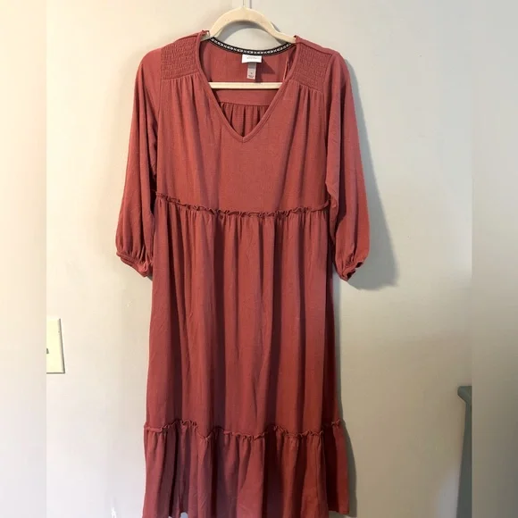 knox rose orange dress Knox Rose Dress Womens S Orange Rust Flutter Short Sleeve Tier Maxi Floral Boho